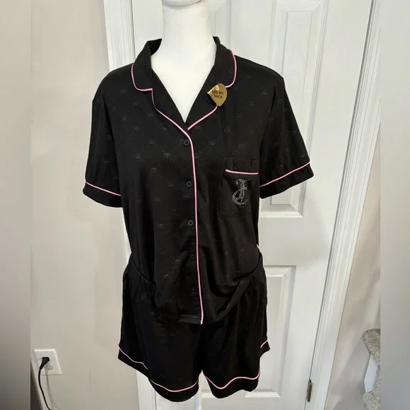 Juicy Couture black crown embellished 2 piece pajama set size L - Picture 2 of 5